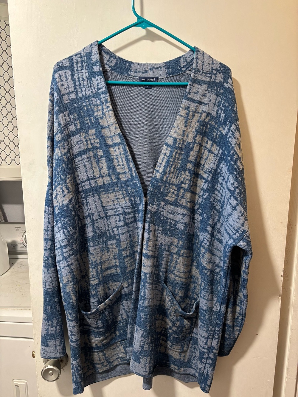 J Jill Cardigan Sweater Blue Indigo Pure Jill Long Sleeve Knit Snap Top Size L